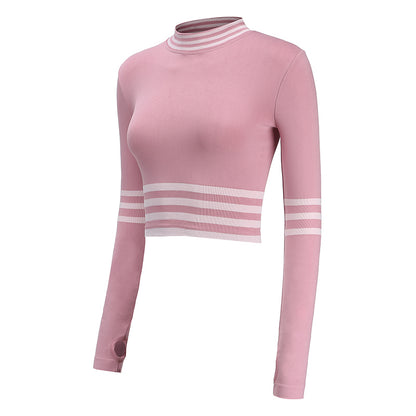 Sexy Striped Sport Workout Crop Tops Women Long Sleeved Yoga Fitness Compression Shirts
