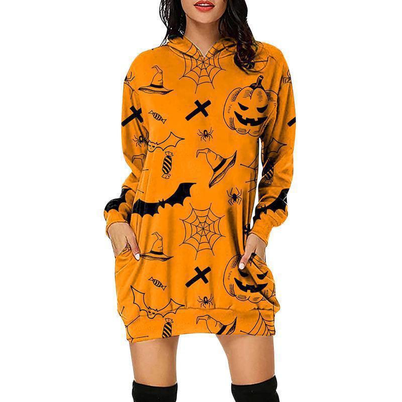 Women's Halloween Loose Long Sleeve Sweatshirt Dress
