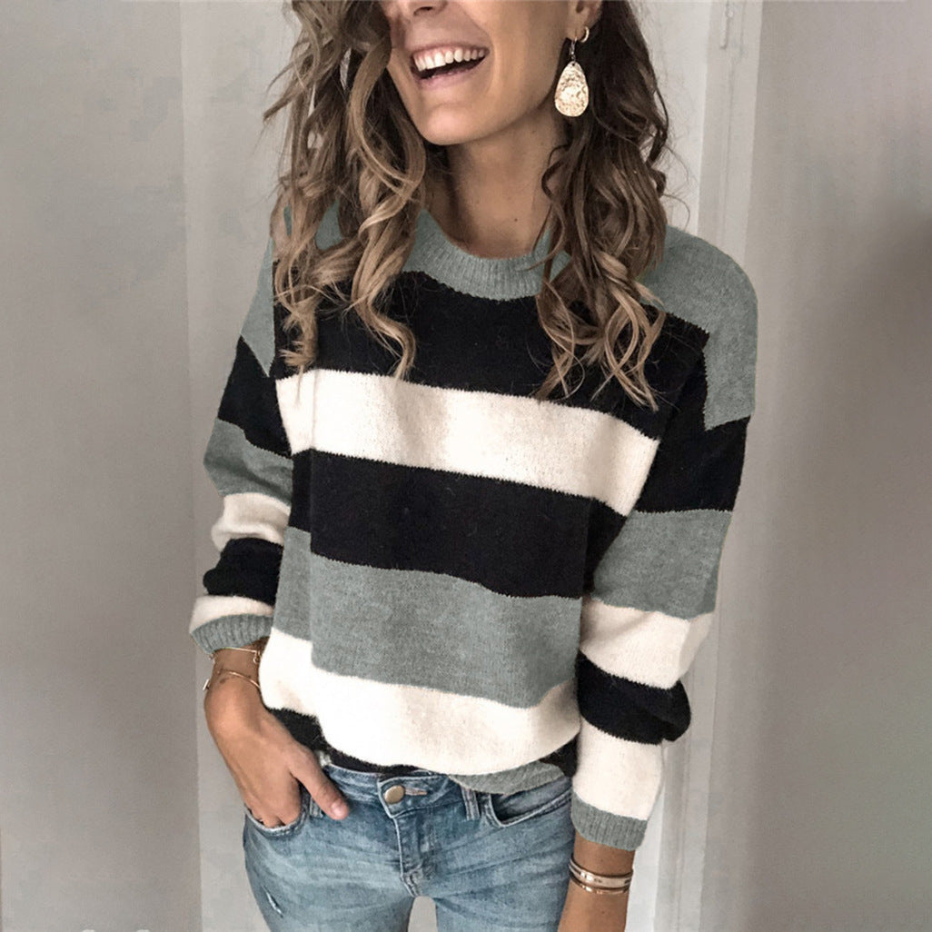Plus size women's contrast striped sweater