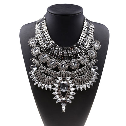 CJ Alloy Imitation Diamond Short Necklace Crystal Necklace