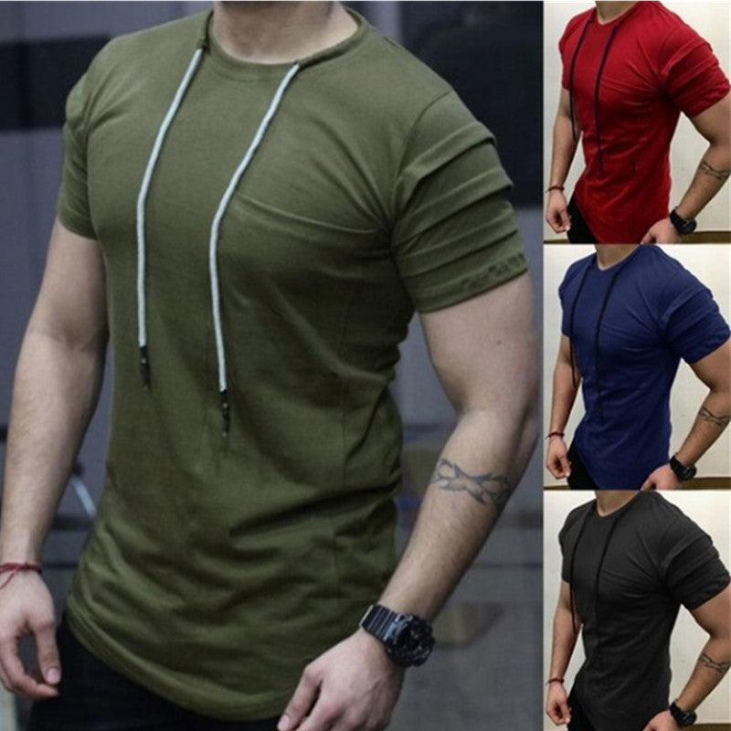 Men's Round Neck Slim Solid Color Short Sleeved T Shirt