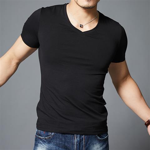 Slim-fit Solid Color V-neck Sports Fitness Half-sleeved T-shirt