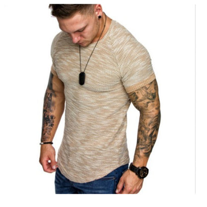 New Pattern Round Neck Solid Color Short Sleeved Men's Casual T Shirt