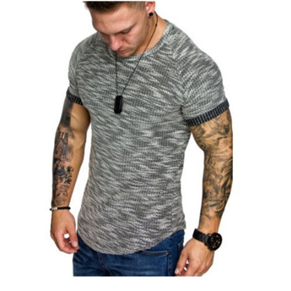 New Pattern Round Neck Solid Color Short Sleeved Men's Casual T Shirt