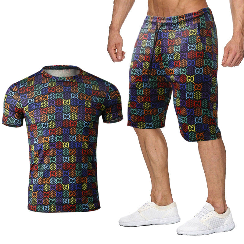 Men And Women Couples Rainbow Letters Short Sleeved Shorts Suit
