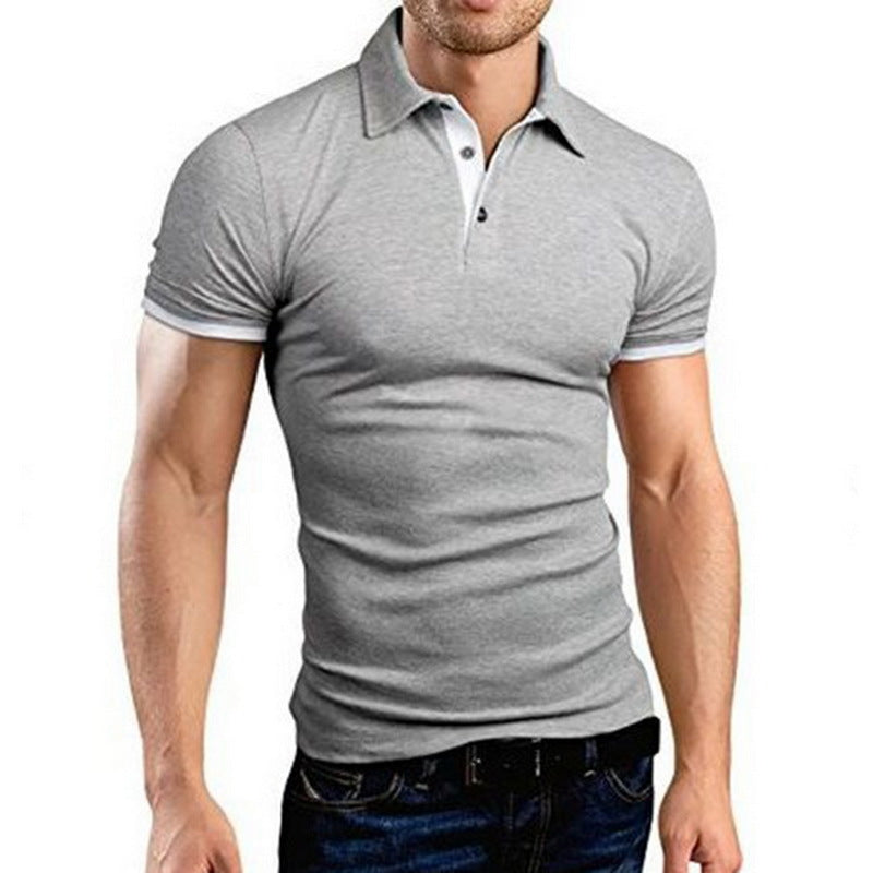 Men's Stand-Up Collar Short-Sleeved Polo Shirt Business Casual Solid Color Polo Shirt