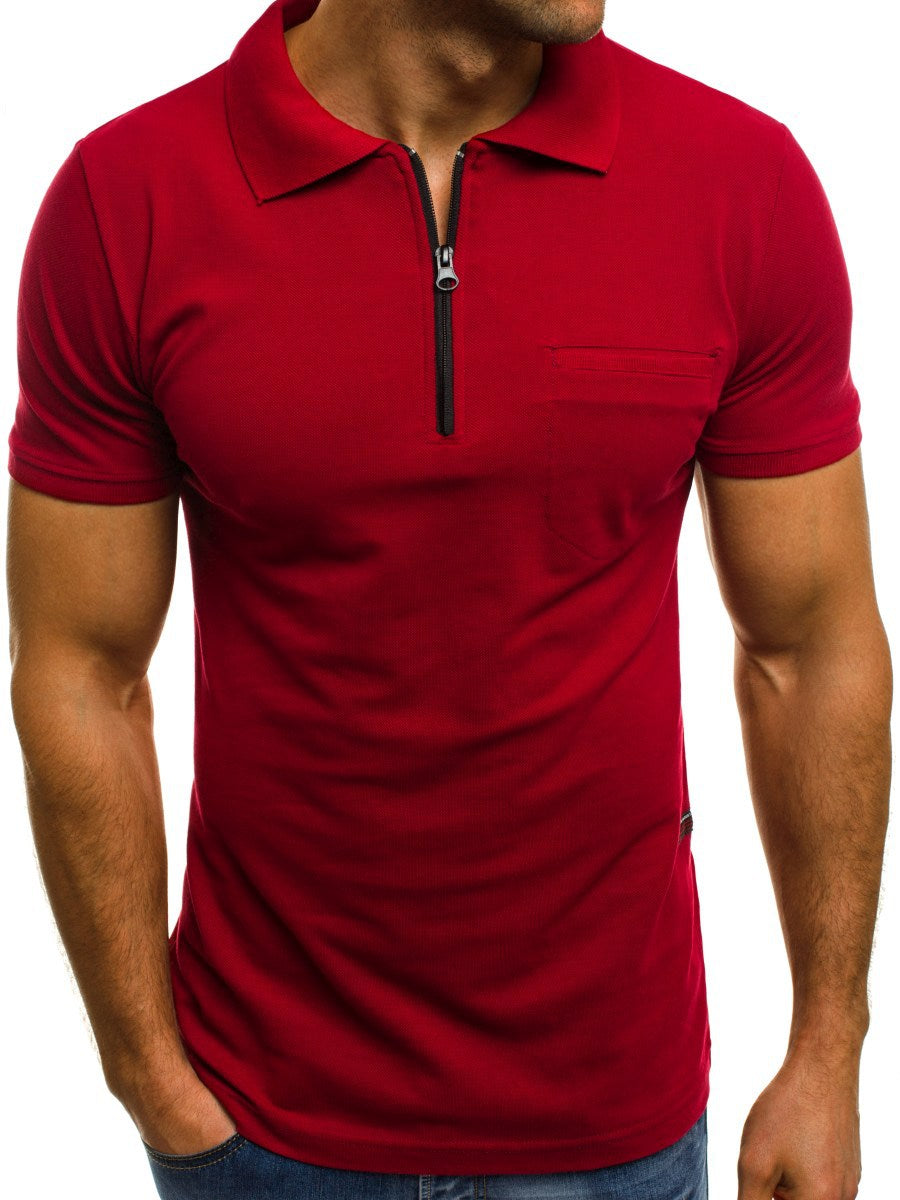Men's Solid Color Lapel Casual Short-sleeved T-shirt