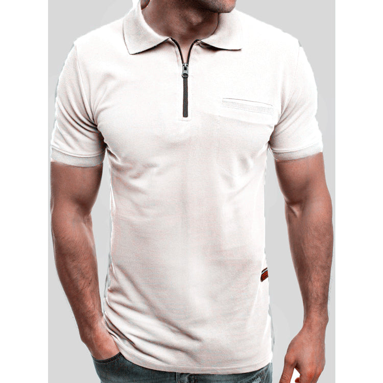 Men's Solid Color Lapel Casual Short-sleeved T-shirt
