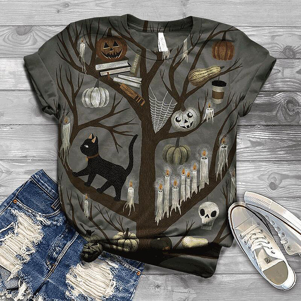 Halloween Retro Print T-shirt With The Same Style For Men And Women