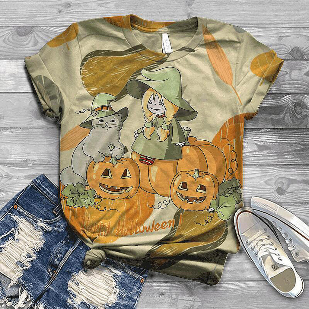 Halloween Retro Print T-shirt With The Same Style For Men And Women