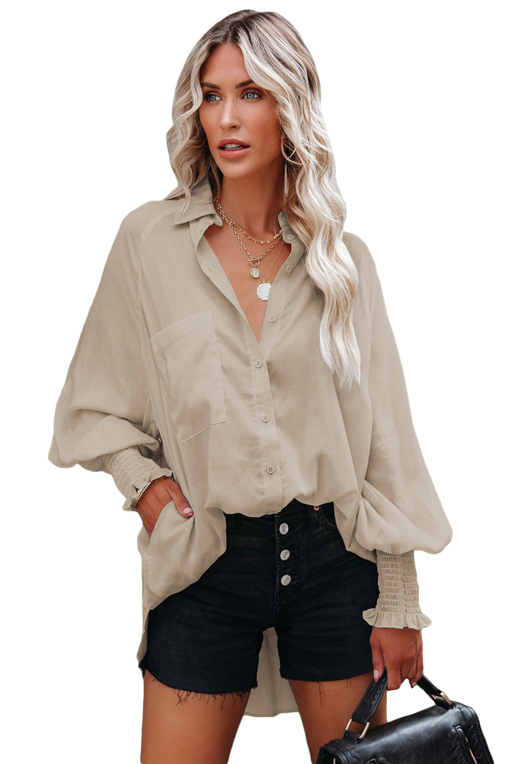 Spring And Autumn New Lapel Shirts Thin Mid Length Striped Casual Long Sleeve Shirts Top For Women