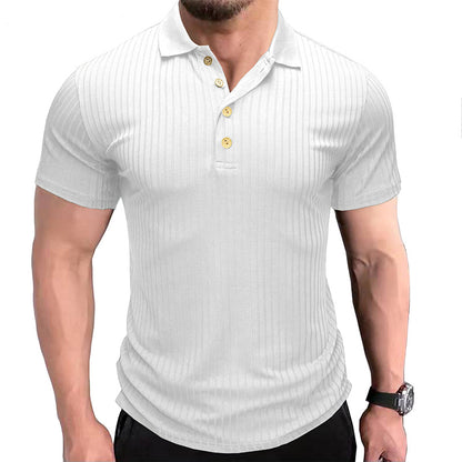 Men's Short Sleeve Polo Lapel T-Shirt Solid Color Casual