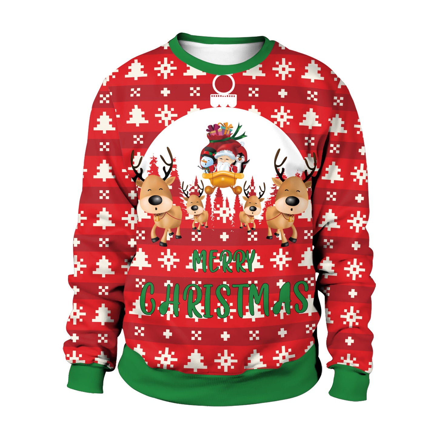 Men And Women Digital Printing Christmas Round Neck Sweater Tops