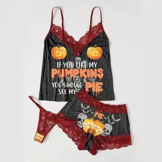 Sexy Lingerie Women's Halloween Pajamas Lace Top With Narrow Straps