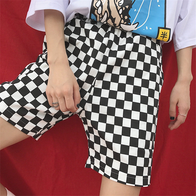 Harajuku Hiphop Checkered Summer Shorts Men Casual Hot