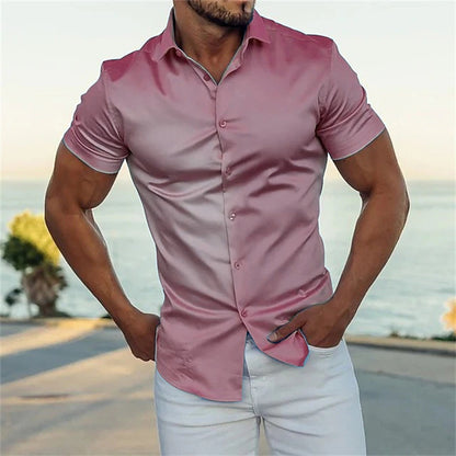 Men's Fashion Solid Color Polo Collar Shirt Top