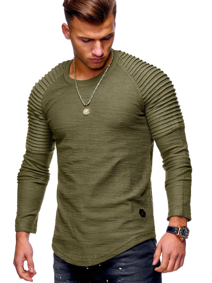 Round Neck Solid Color Long Sleeve T-Shirt