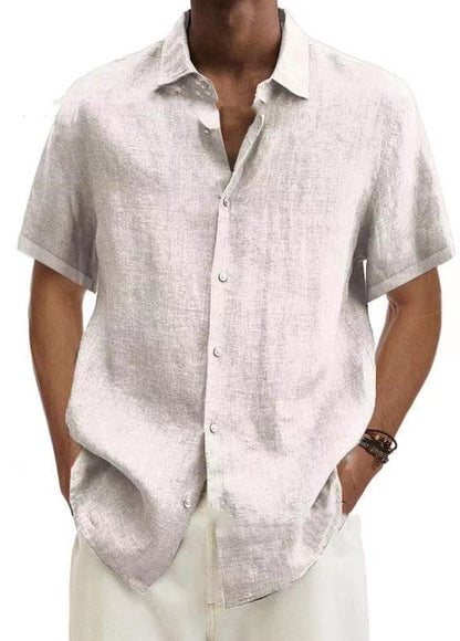 CJ V-neck Button Cotton And Linen Solid Color Men's Trendy Shirt