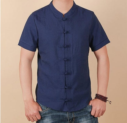 EP Men Shirt Fashion Chinese style Linen Slim Fit Casual Short Sleeves Shirt Camisa Social Business Dress Shirts