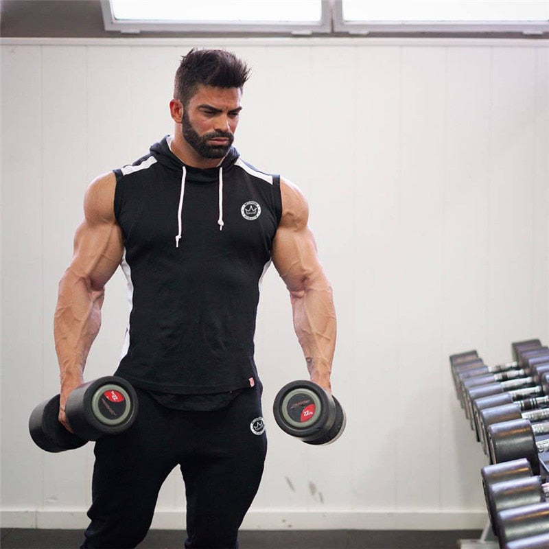 Gyms Summer Brand Stretchy Sleeveless Shirt Casual Fashion Hooded Tank Top Men bodybuilding Fitness Clothing