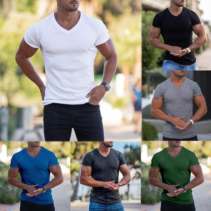 Men's Summer V-neck Sports Breathable Bottoming Shirt