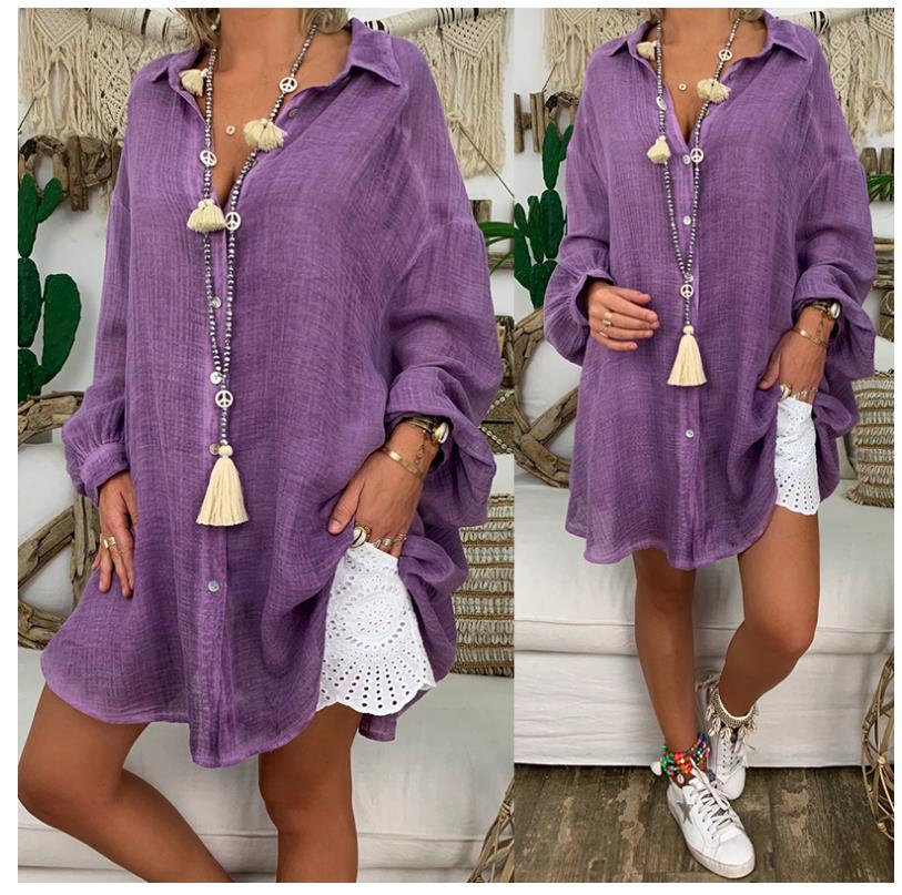 Cotton Linen Shirts Plus Size Women's Button Loose Long Sleeves Casual Shirts Tops