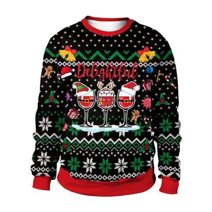Men And Women Digital Printing Christmas Round Neck Sweater Tops
