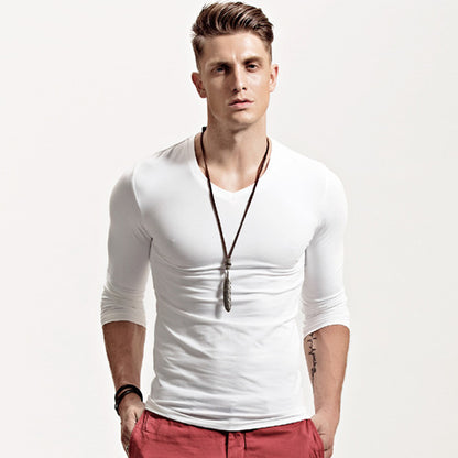 Men's long-sleeved t-shirt bottoming shirt V-neck