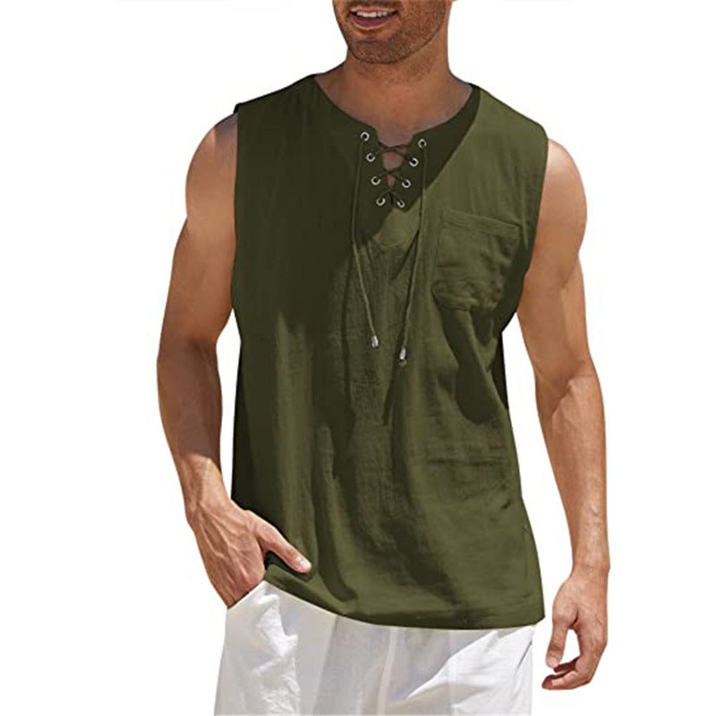 Summer Tank Vest Men Shirt Collar Tie Short Sleeve T-Shirt