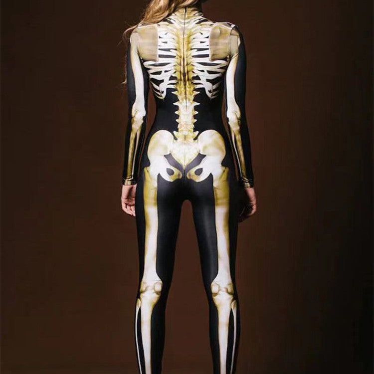 Halloween Skeleton Skull Digital Print Skinny Jumpsuit