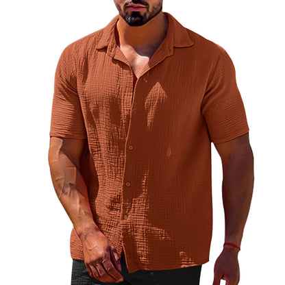 Solid Color Short Sleeve Button Men's Linen Shirts