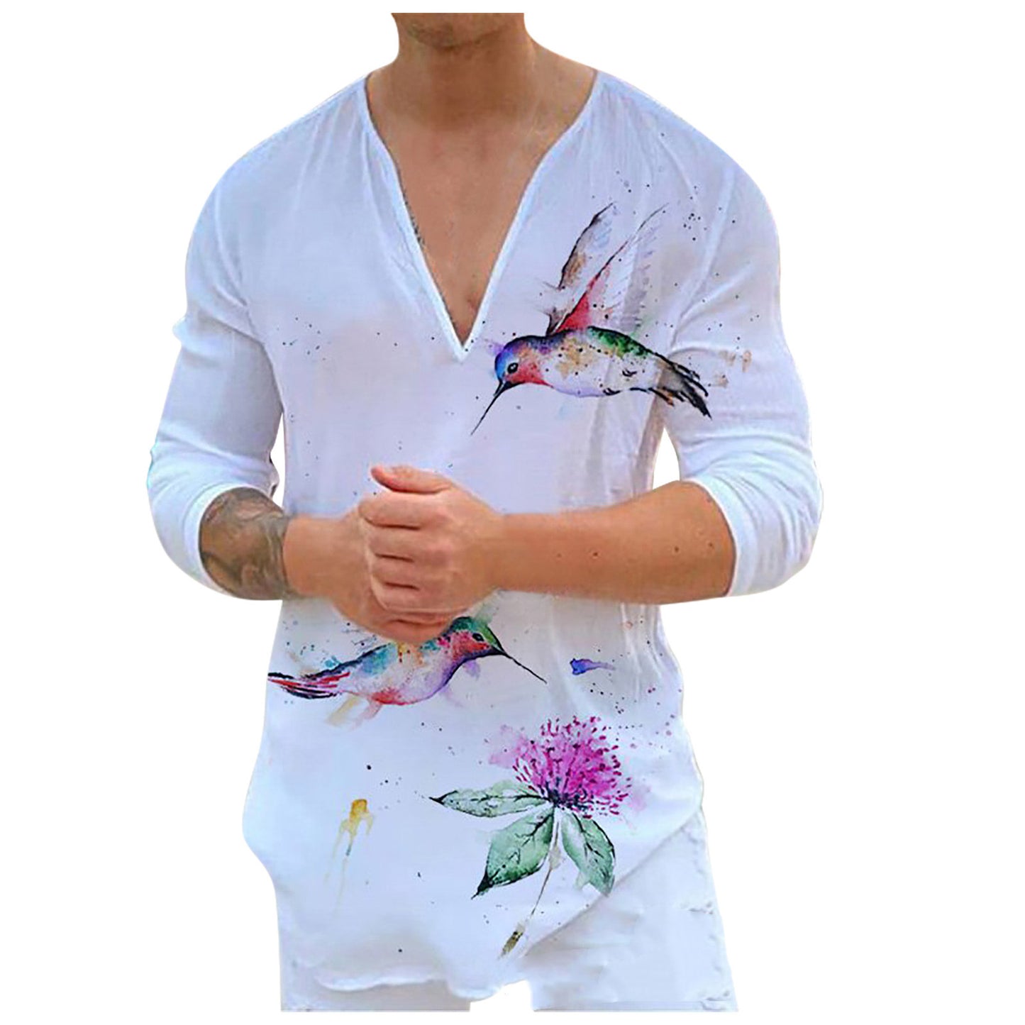 Men's V-Neck Casual Print Long Sleeve T-Shirt
