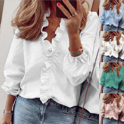 New Long sleeved Ruffled Shirts for Women in Spring and Summer in Europe and America