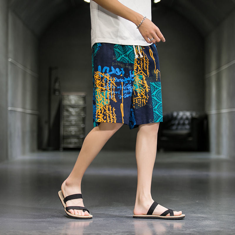 Men Plus Size Chinese Style Cotton Linen Beach Shorts