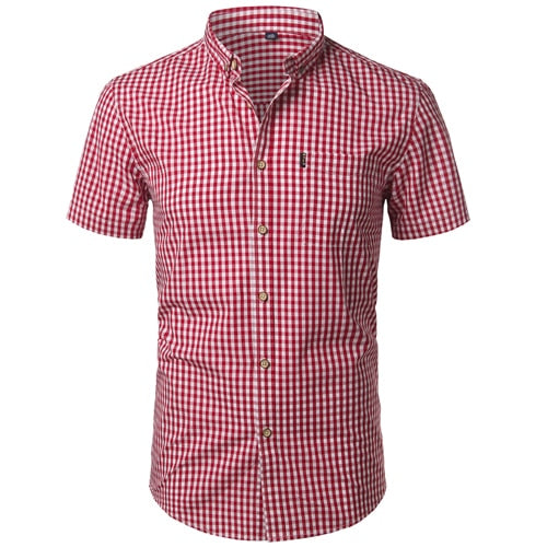EP Small Plaid Shirt Men Summer Short Sleeve Cotton Mens Dress Shirts Casual Button Down Men's Shirt