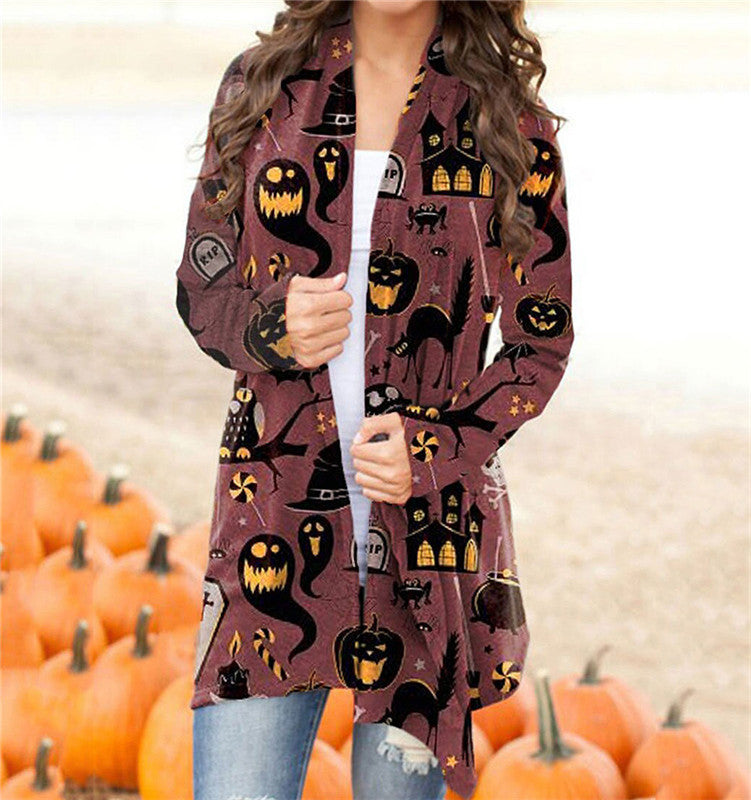 European And American Women's Halloween Elements Long-sleeved Sweater Cardigan Top