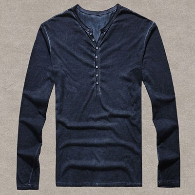 EP Brand Designer Men Cotton Vintage Henry T Shirts Casual Long Sleeve High quality Men old color Cardigan T shirt