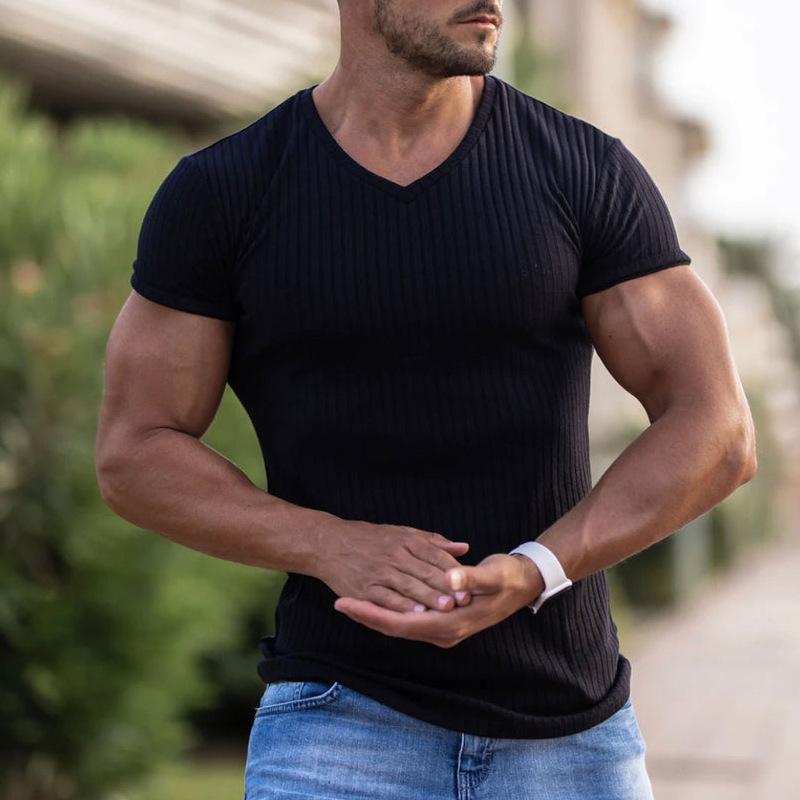Men's Summer V-neck Sports Breathable Bottoming Shirt