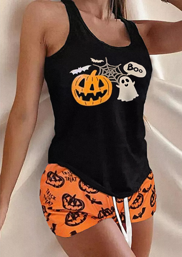 Two Piece Split Printing Set Of New Halloween Home Clothes