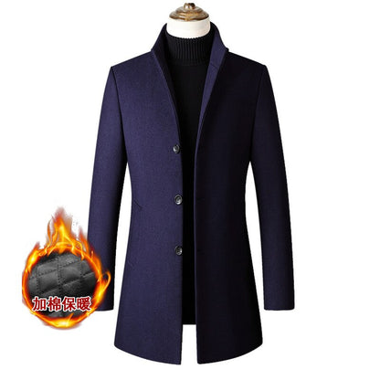 New Brand Autumn Winter 30% Wool Men Thick Coats Stand Collar Male Fashion Wool Blend Jackets Outerwear Smart Casual Trench