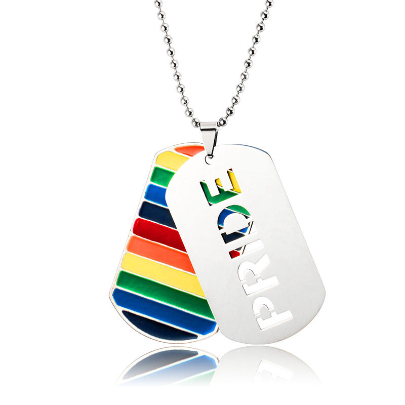 CJ LGBT Pride Rainbow Double Layer Stainless Steel Pendant Necklace Gay Lesbian Bisexual Transgender Equality Jewelry