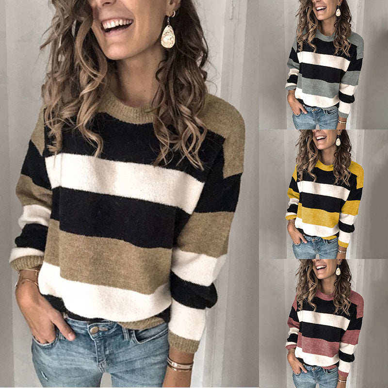 Plus size women's contrast striped sweater