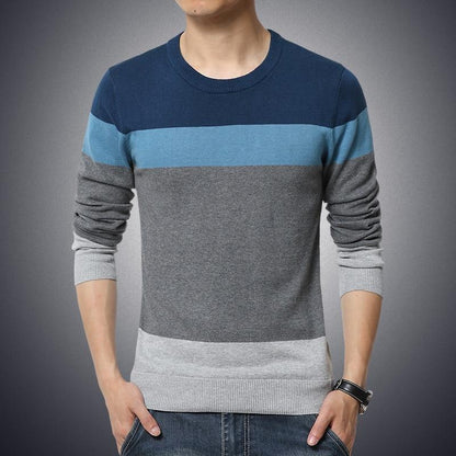 Sweate Casual Pullover Men Autumn Round Neck Patchwork Knitted Brand Male Sweaters
