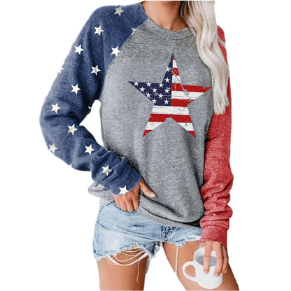 Round neck pullover flag long sleeves