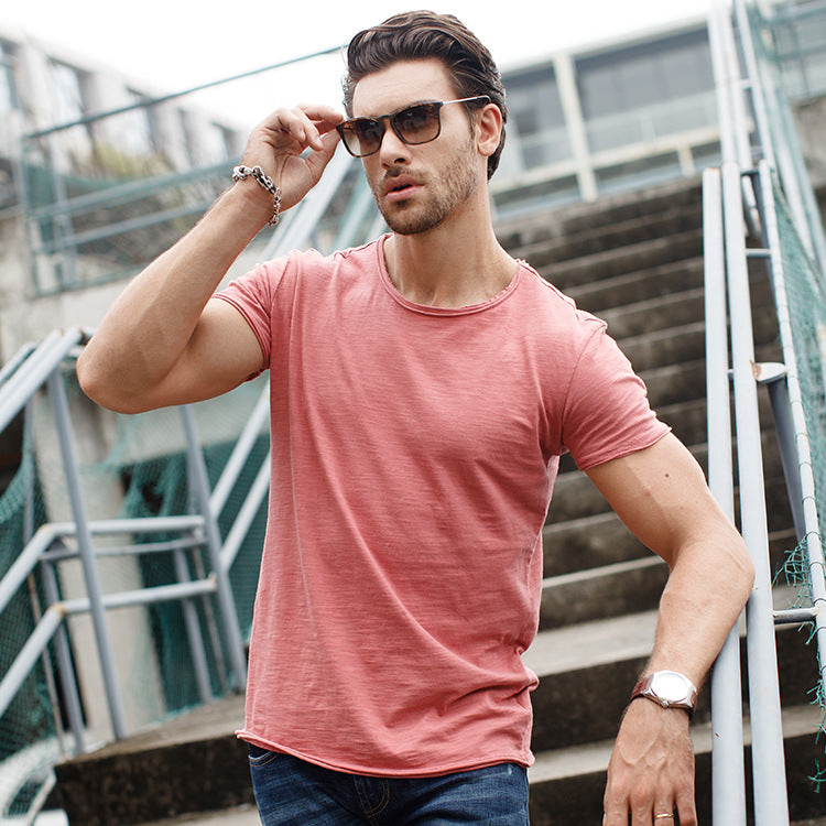 Spring and summer fashion tide slim thin new round neck solid color T-shirt