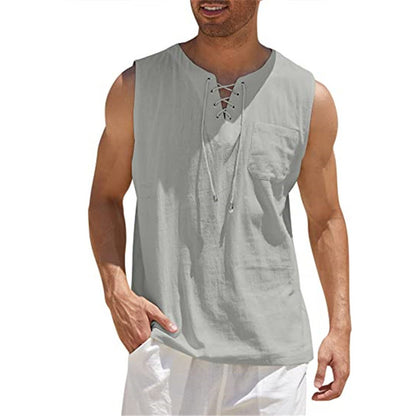 Summer Tank Vest Men Shirt Collar Tie Short Sleeve T-Shirt