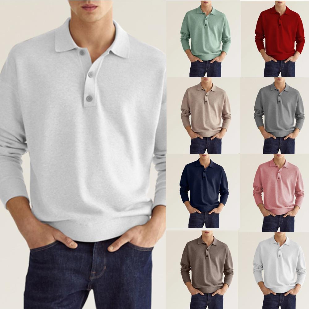 New Autumn Long Sleeve V-neck Buttons Men's Casual Jacket Polo Shirt