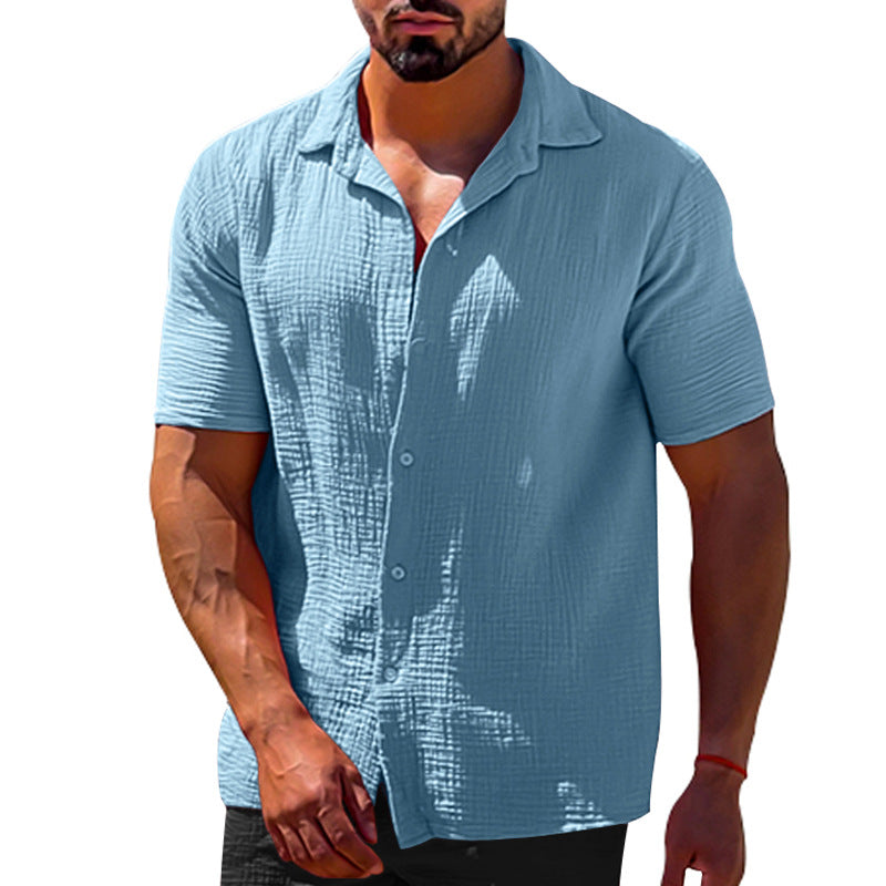 Solid Color Short Sleeve Button Men's Linen Shirts