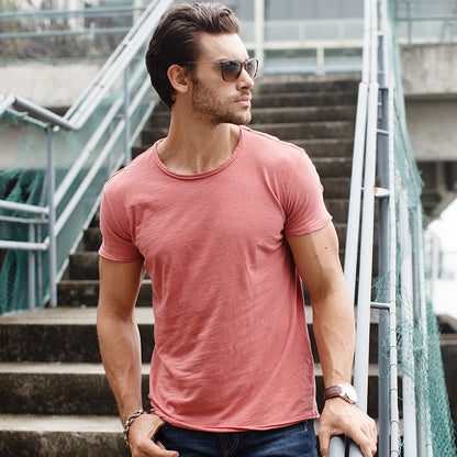 Spring and summer fashion tide slim thin new round neck solid color T-shirt