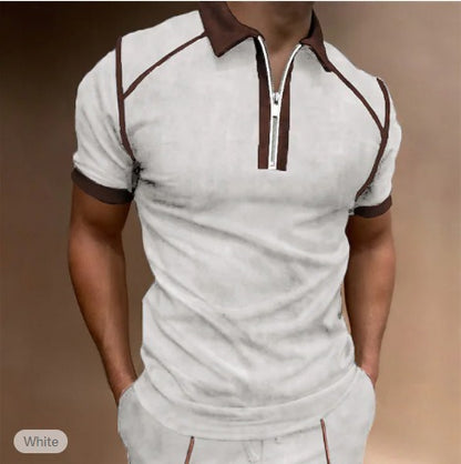 EP Summer New Men Polo Shirt Short Sleeve Color Matching Zipper T-Shirt Top